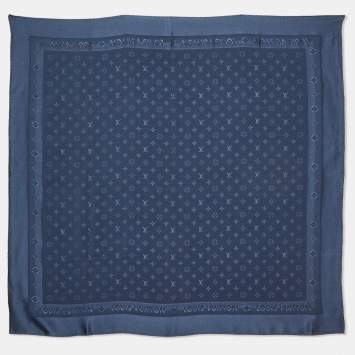 Pre Owned Louis Vuitton Blue Silk LV Monogram Scarf