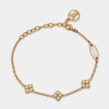 Pre Owned Louis Vuitton Flower Full Gold Tone Station Bracelet