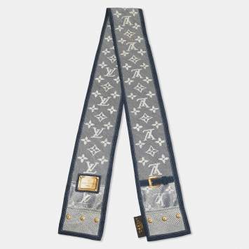Pre Owned Louis Vuitton Blue Monogram Print Silk Bandeau Scarf 