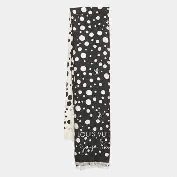 Pre Owned Louis Vuitton x Yayoi Kusama Black/White Dots Print Wool Blend Monogram Scarf 