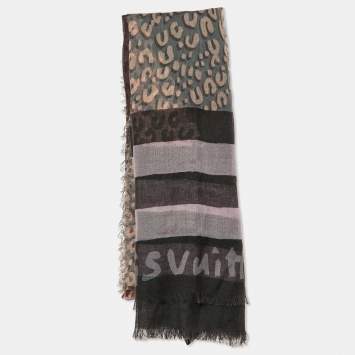 Louis Vuitton Purple Leopard Printed Cashmere & Silk Shawl