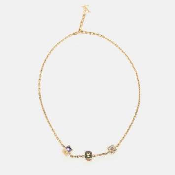 Pre Owned Louis Vuitton Gold Tone Metal Crystal Gamble Necklace