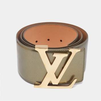 Louis Vuitton Olive Green Vernis Leather LV Initiales Wide Belt 85CM