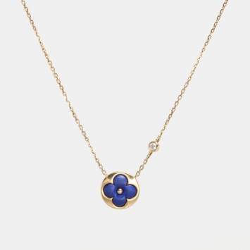 Louis Vuitton 18K Yellow Gold Diamond Lapis Lazuli Color Blossom BB Sun Pendant Necklace