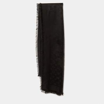 Louis Vuitton Black Silk & Wool Monogram Classique Shawl