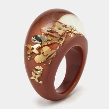 Louis Vuitton Monogram Inclusions Crystal Resin Gold Tone Ring Size 54