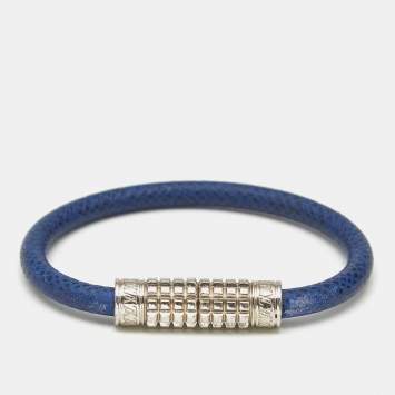 Louis Vuitton Digit Blue Leather Silver Tone Bracelet
