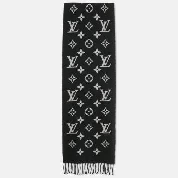 Pre Owned Louis Vuitton Black/White Monogram Wool Scarf 