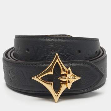 Pre Owned Louis Vuitton Black Monogram Leather and Canvas LV Flowergram Reversible Belt 90 CM