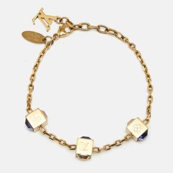 Pre Owned Louis Vuitton Gamble Crystal Gold Tone Station Bracelet