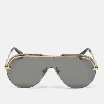 Pre Owned Louis Vuitton Black/Gold Tone Z1230W Gone Girl Shield Sunglasses