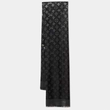 Pre Owned Louis Vuitton Black Silk & Wool Monogram Shine Shawl