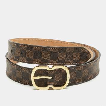 Pre Owned Louis Vuitton Mini Damier Ebene Canvas Trunk Buckle Belt 75CM