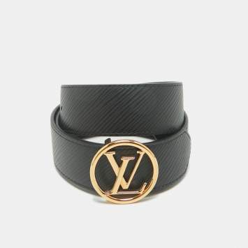 Pre Owned Louis Vuitton Black Epi Leather and Monogram Canvas LV Circle Reversible Belt 75 CM