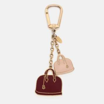 Pre Owned Louis Vuitton Burgundy/Pink Gold Tone Iconic Alma Bag Charm and Key Chain