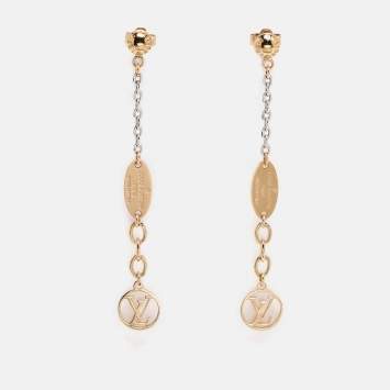 Pre Owned Louis Vuitton Two Tone Metal Logomania Dangling Earrings