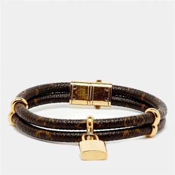 Pre Owned Louis Vuitton Brown Keep It Twice Monogram Canvas Padlock Charm Bracelet 