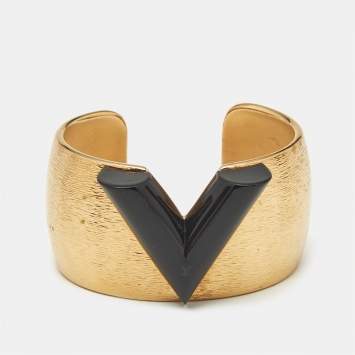 Pre Owned Louis Vuitton Textured Essential V Colorama Gold Tone Open Cuff Bracelet