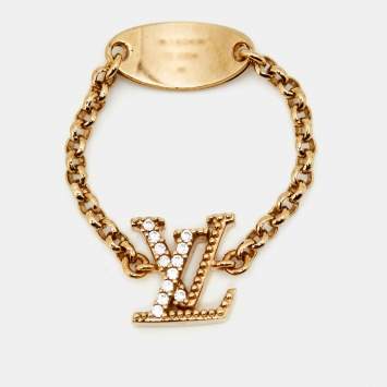Pre Owned Louis Vuitton Lady LV Crystals Gold Tone Ring Size 56