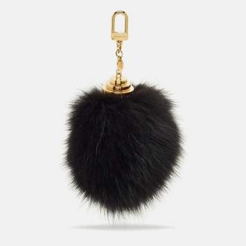 Pre Owned Louis Vuitton Black Mink Fur Fuzzy Bubble Bag Charm