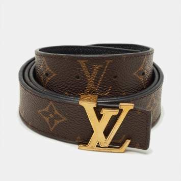 Pre Owned Louis Vuitton Black Monogram Canvas LV Initiales Reversible Belt 90CM