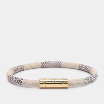 Pre Owned Louis Vuitton Damier Azur Gold Tone Keep It Bracelet