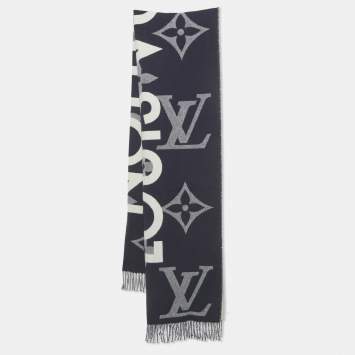 Pre Owned Louis Vuitton Navy Blue/White Monogram Cashmere Stole 