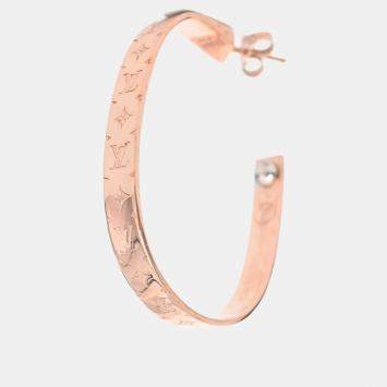 Pre Owned أقراط لويس فيتون نانوجرام دائرية مطلية بالذهب الأصفر البرونزي