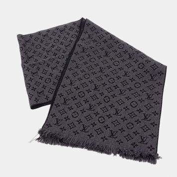 Pre Owned Louis Vuitton Black Wool Monogram Classic Muffler
