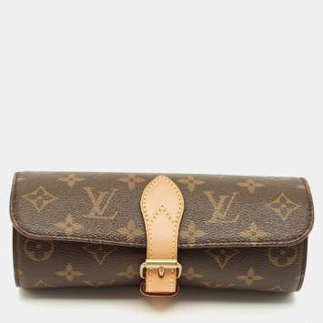 Pre Owned Louis Vuitton 3 Watch Case Monogram Canvas and Leather 