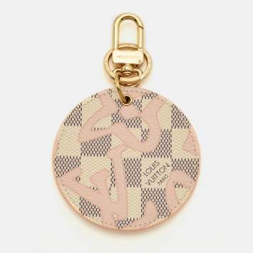 Pre Owned Louis Vuitton Tahitiennes Round Key Holder Rose Ballerine Damier Azur Canvas