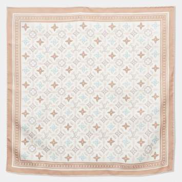 Pre Owned Louis Vuitton White/Beige Monogram Petal Square Silk Scarf