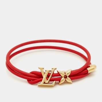 مملوكة مسبقًا Louis Vuitton LV Bloom Gold Tone Red Leather Bracelet