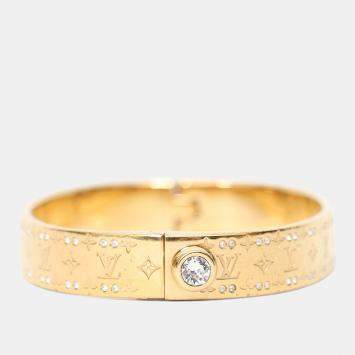مملوكة مسبقًا Louis Vuitton Gold Tone Nanogram Strass Bracelet Size S