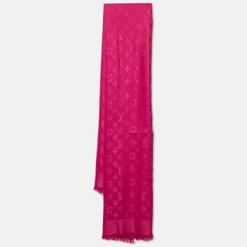 مملوكة مسبقًا شال لوي فيتون حرير وصوف مونوغرامي وردي ساخن