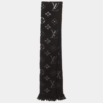Pre Owned Louis Vuitton Black Wool Shine Logomania Scarf