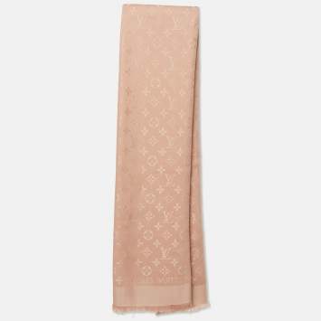Pre Owned Louis Vuitton Pink Monogram Silk & Wool Shawl   