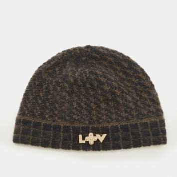 Pre Owned Louis Vuitton Blue Mohair Wool Logo Detail Scarf and Beanie Set 