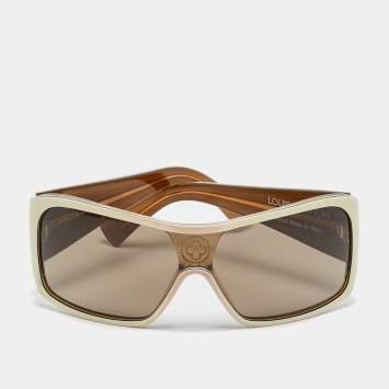 Pre Owned Louis Vuitton Brown/Cream Monogram Mahina Z0173W Shield Sunglasses