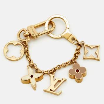 Pre Owned Louis Vuitton Fleur de Monogram Enamel Gold Tone Bag Charm Chain