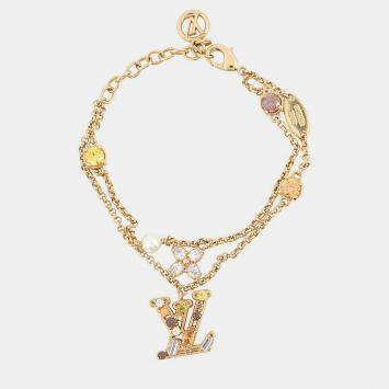 Pre Owned Louis Vuitton Bracelet Lady Lv Dore Metal Strass