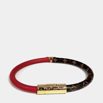 Pre Owned Louis Vuitton Keep It Brown, Red Coated Canvas, Leather Bracelet