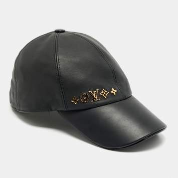Pre Owned Louis Vuitton Black Monogram Embellished Leather Baseball Cap M