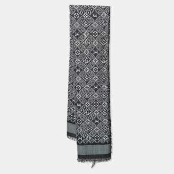 Pre Owned Louis Vuitton Black Since 1854 Monogram Jacquard Silk & Wool Shawl