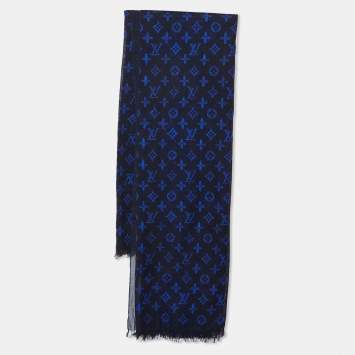 Pre Owned Louis Vuitton Navy Blue Monogram Print Cotton Everyday Scarf