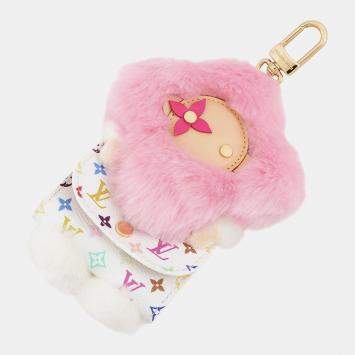 Pre Owned Louis Vuitton Vivienne Cador M03727 Pink Multicolor Monogram Canvas Fur Bag Charm