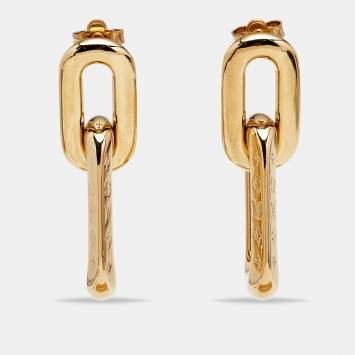 Pre Owned Louis Vuitton LV Edge Gold Tone Double Drop Earrings