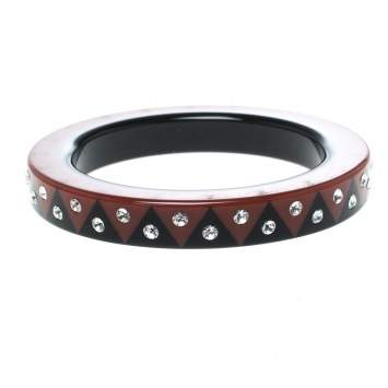 Pre Owned Louis Vuitton Black & Red Resin Crystal Zig Zag Wide Bangle Bracelet