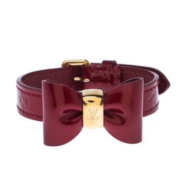 Pre Owned Louis Vuitton Red Vernis Monogram Leather Favorite Bow Bracelet