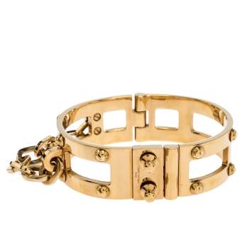 Pre Owned Louis Vuitton Lock Me Frame Gold Tone Cuff Bracelet